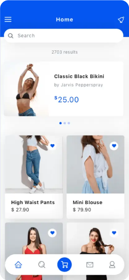 Catálogo de productos de una tienda en línea visto desde el teléfono