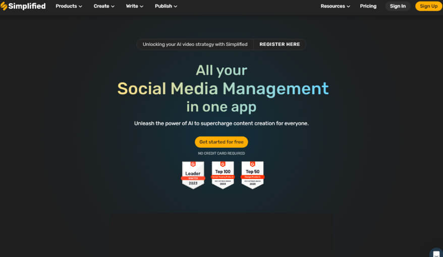 Página de Simplified.com: gestión de redes sociales en una sola aplicación